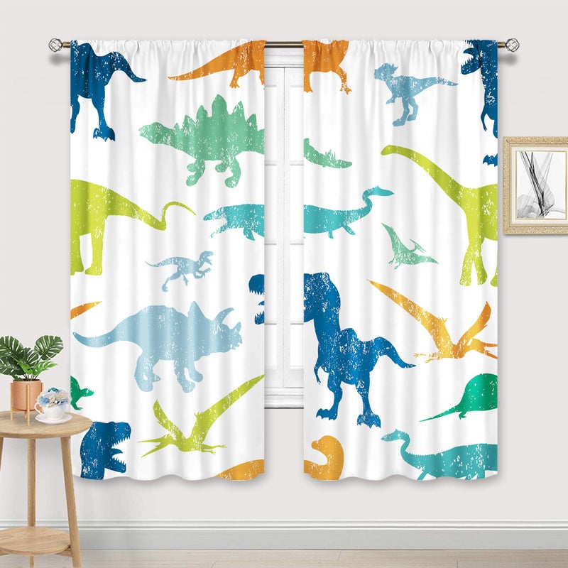 Cinbloo Kids Dinosaur Curtains 42W x 63L Inch Rod Pocket Cartoon Dino Baby Boys Bedroom Decor Cute Funny Safari Animal Children Toddler Nursery Art Printed Living Room Window Drapes Fabric 2 Panel Set - Image 2